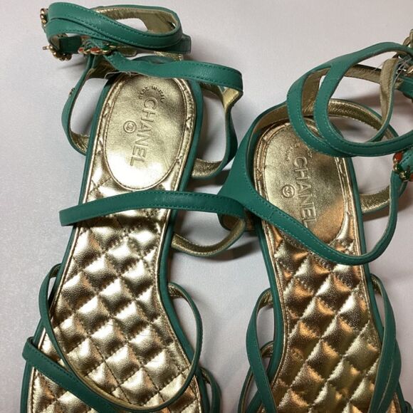 CHANEL Interlocking CC Logo Leather Gladiator Sandals Green Size EU 39.5 8.5US - Picture 15 of 17